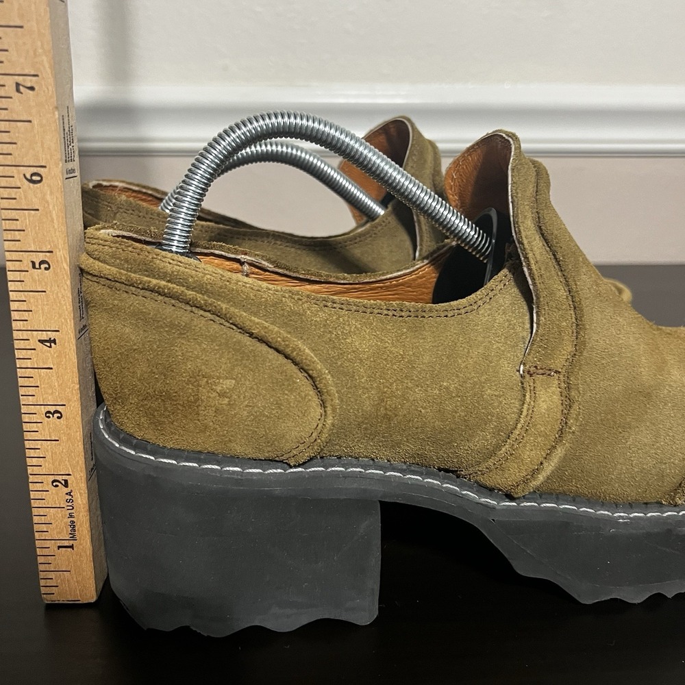 John Fluevog Men's‎ Brown Square Toe Platform Chunky Heel Shoes Size 10 Suede - Picture 13 of 15